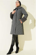 Quilted Coat with Fur Collar and Wrists, Smoke Color