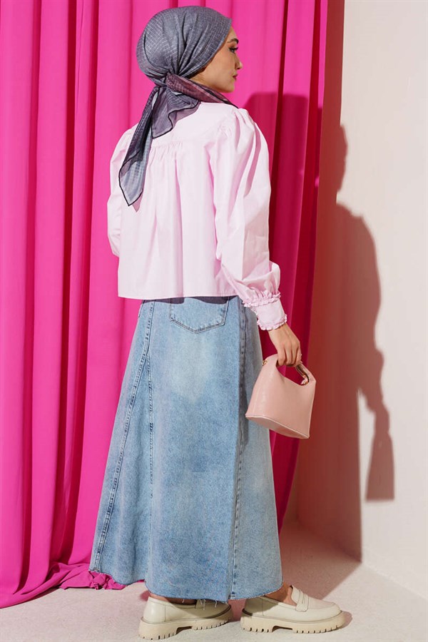 Pink Short Shirt with Ruffled Collar and Sleeves