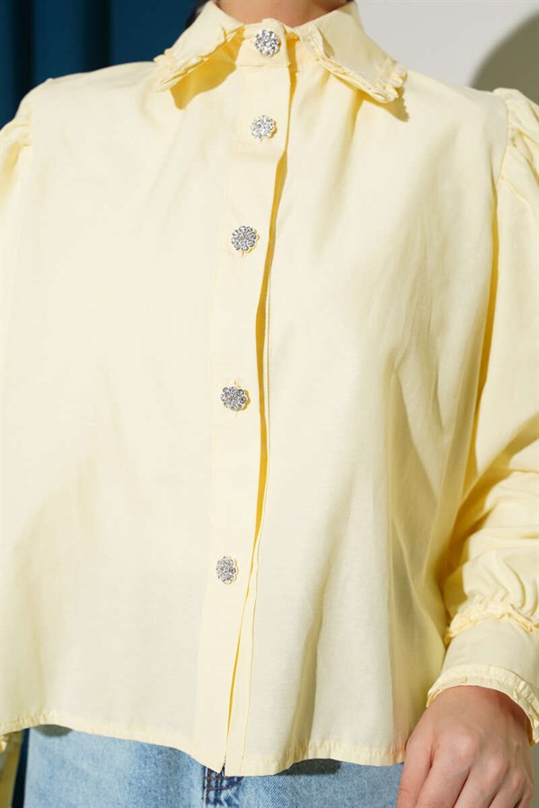 Yellow Short Shirt with Ruffled Collar and Sleeves