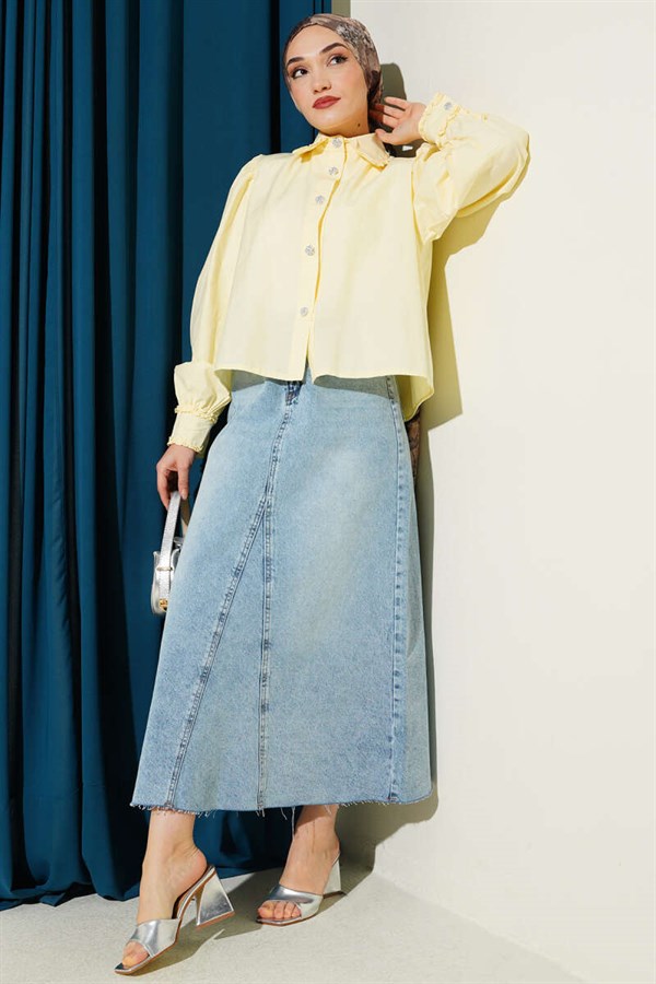 Yellow Short Shirt with Ruffled Collar and Sleeves