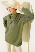 Sequined Loisha Tunic with Embroidered Collar and Sleeves, Light Green