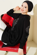 Loisha Tunic with Embroidered Collar and Sleeves, Black