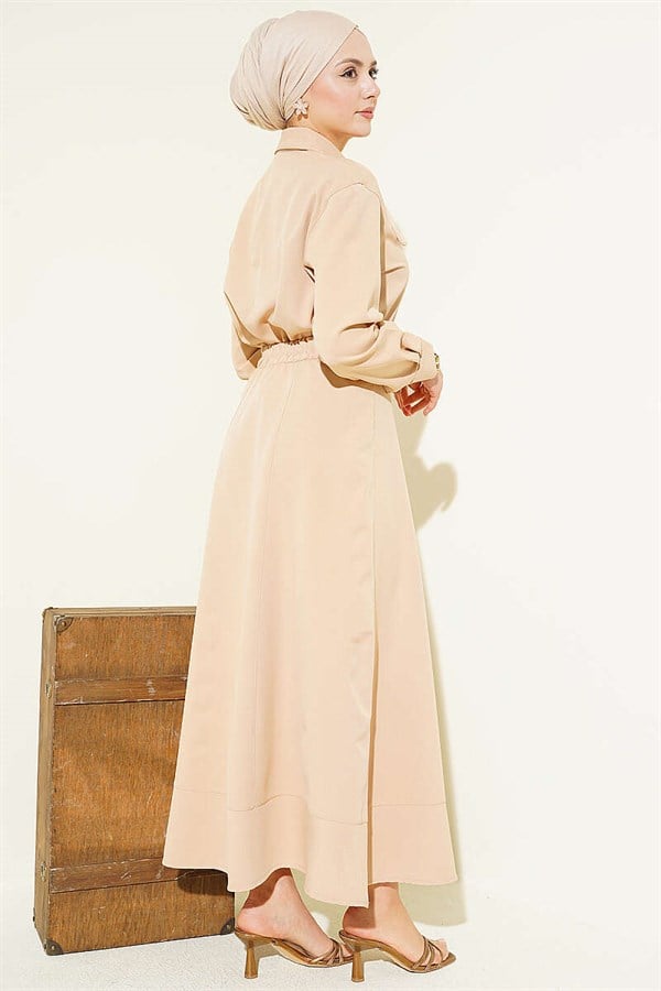2 Piece Set with Tie-Neck Skirt, Beige