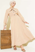 2 Piece Set with Tie-Neck Skirt, Beige