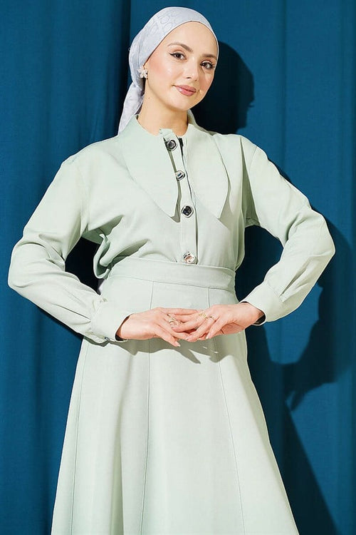 2 Piece Set Skirt with Tie Neckline, Light Green