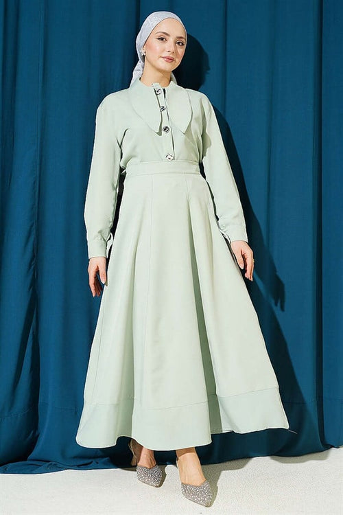 2 Piece Set Skirt with Tie Neckline, Light Green