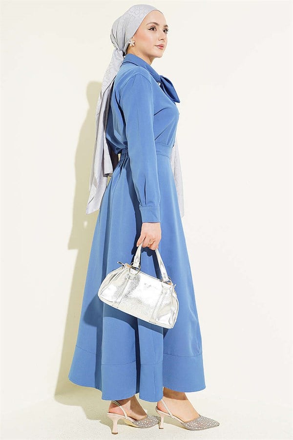 2 Piece Set with Tie-Neck Skirt, Indigo