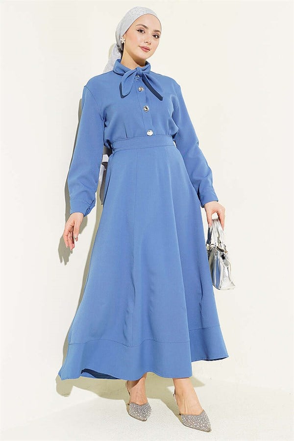 2 Piece Set with Tie-Neck Skirt, Indigo