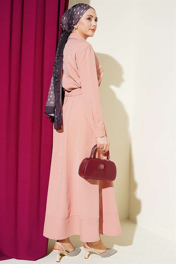 2 Piece Set with Tie-Neck Skirt in Powder Pink