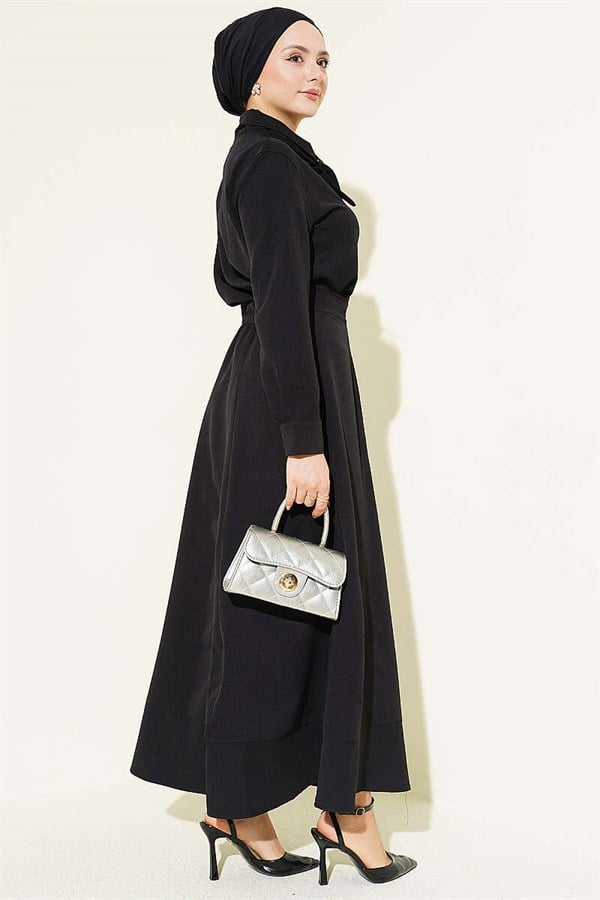 2 Piece Set with Tie-Neck Skirt, Black
