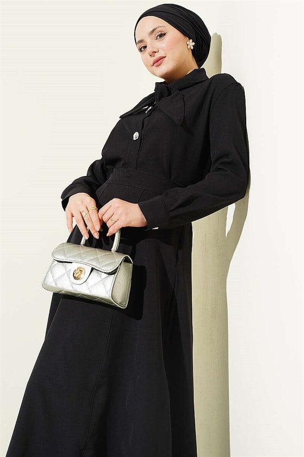 2 Piece Set with Tie-Neck Skirt, Black
