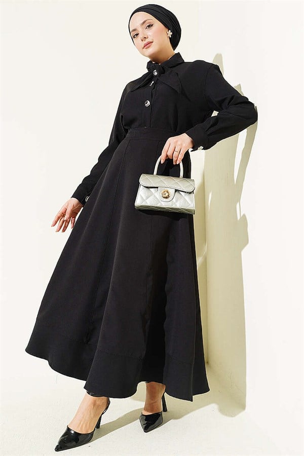 2 Piece Set with Tie-Neck Skirt, Black