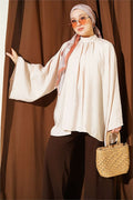 Tunic with Gathered Neckline, Beige