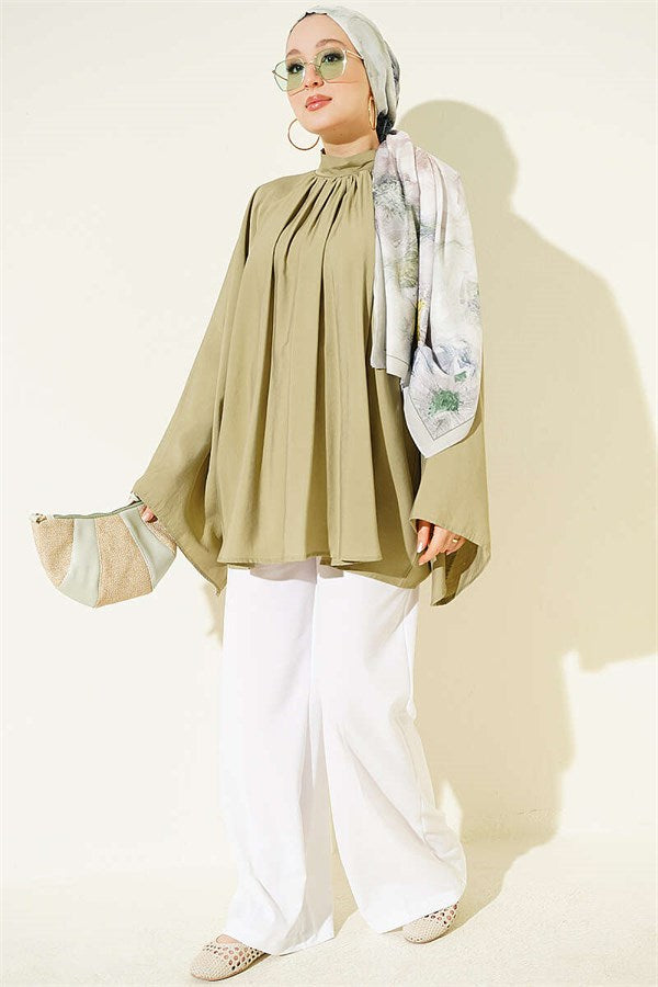Tunic with Gathered Neckline, Light Green