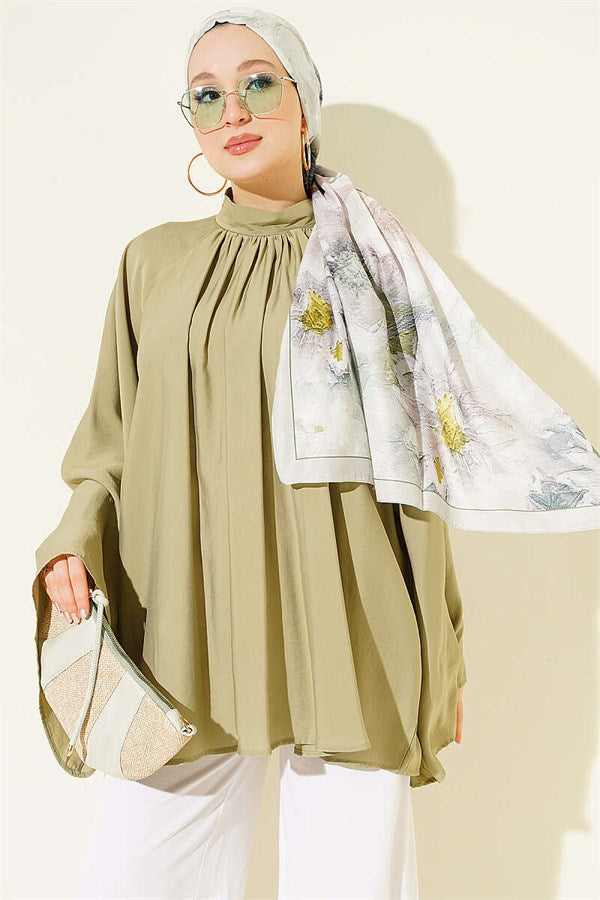 Tunic with Gathered Neckline, Light Green