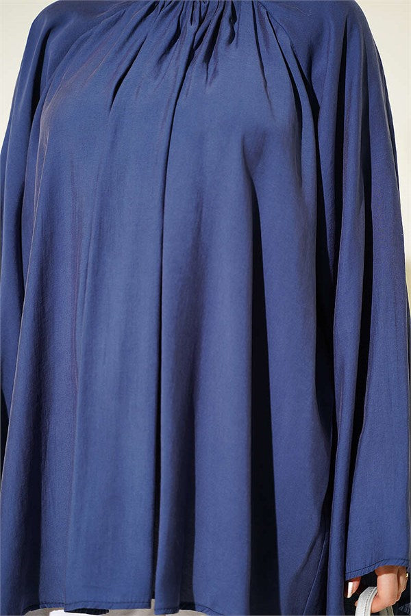 Indigo Tunic with Gathered Neckline Detail
