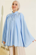 Blue Tunic with Gathered Neckline Detail