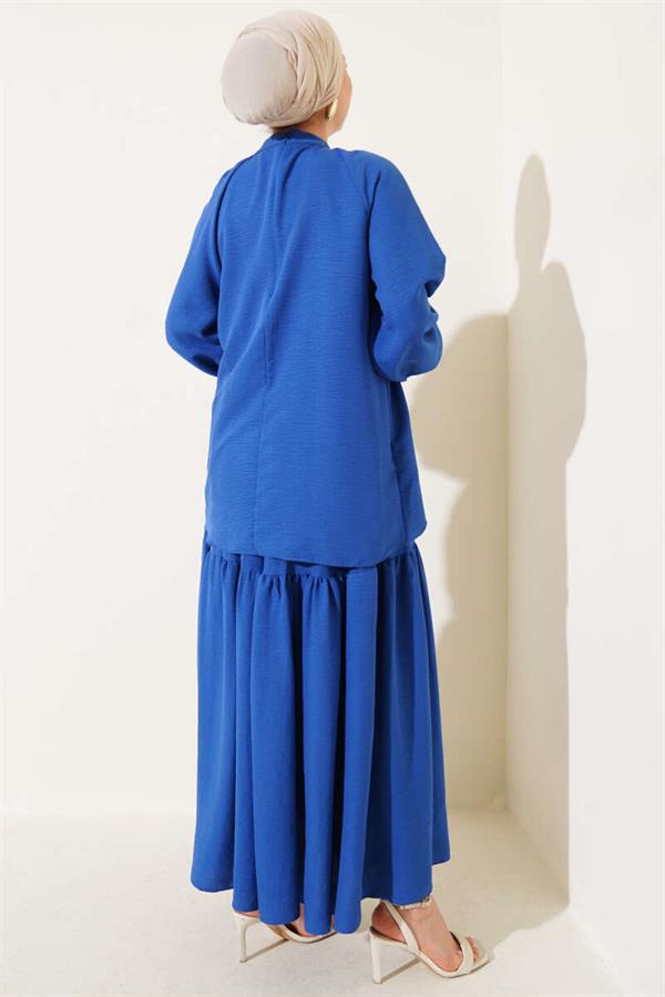 Gathered Collar and Skirted 2 Piece Set in Saxe