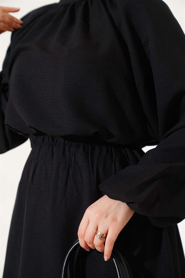 Gathered Collar and Skirted 2 Piece Set Black