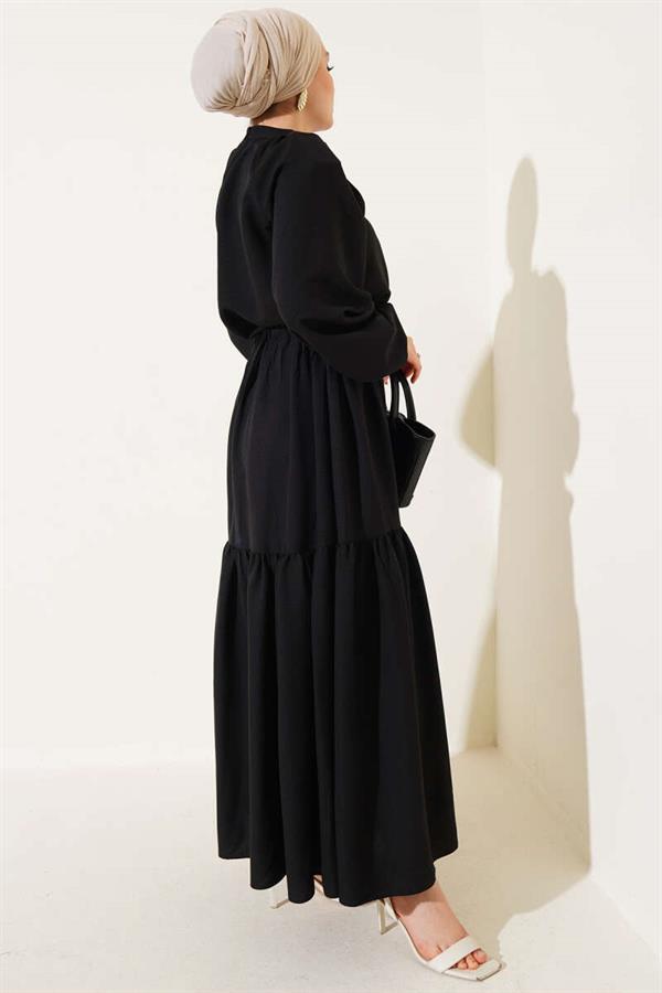 Gathered Collar and Skirted 2 Piece Set Black