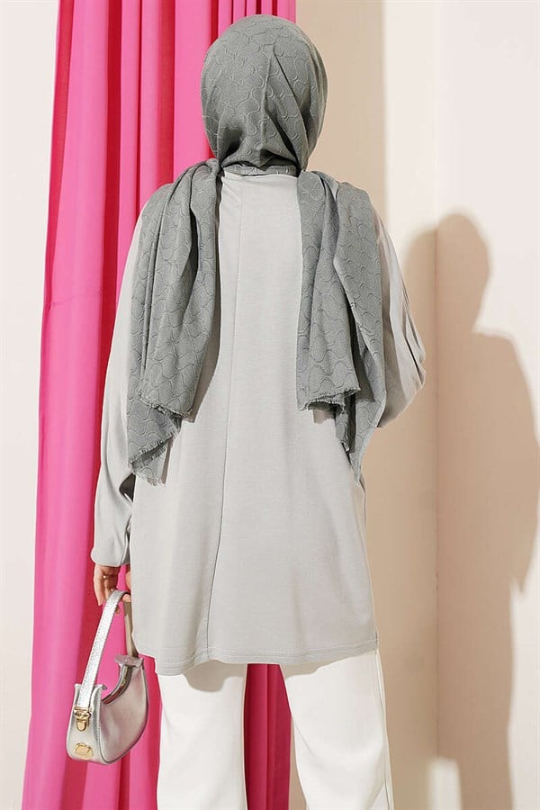 Loisha Tunic with Floral Embroidered Collar, Grey