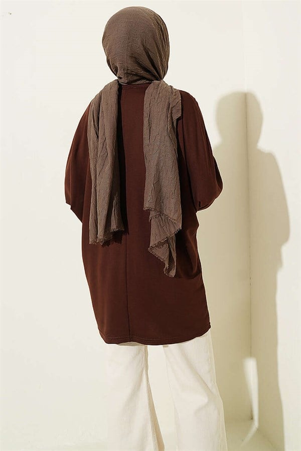 Loisha Tunic with Floral Embroidered Collar, Brown
