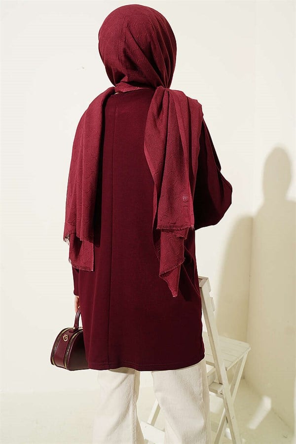 Loisha Tunic with Floral Embroidered Collar, Plum