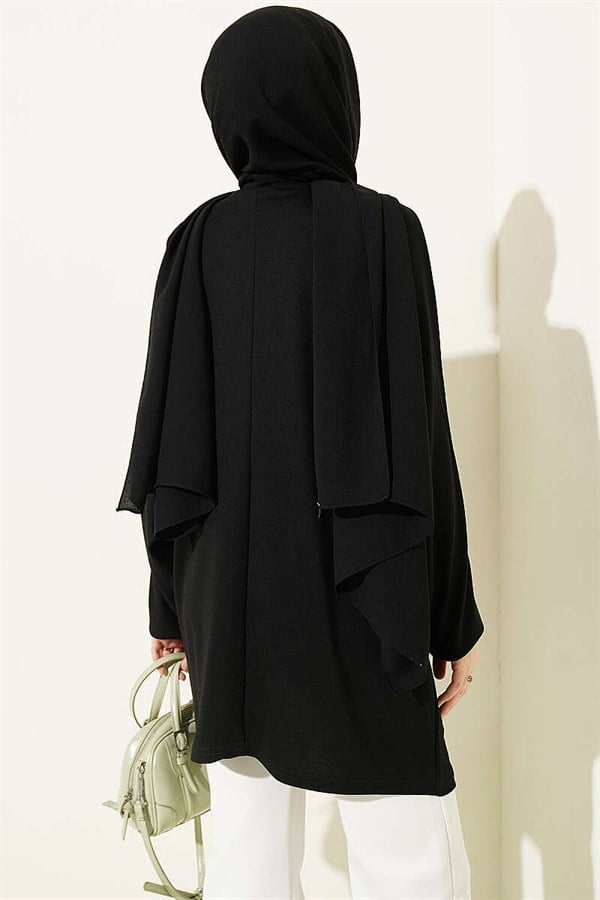 Loisha Tunic with Floral Embroidered Collar, Black