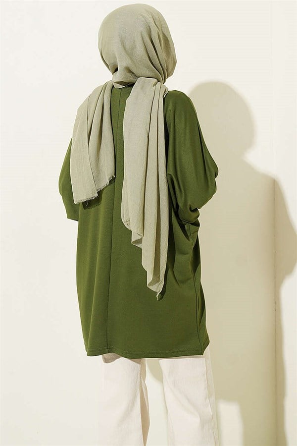 Loisha Tunic with Floral Embroidered Collar, Green