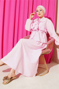 Pink Skirt 2 Piece Set with Ruffled Collar and Lace-up