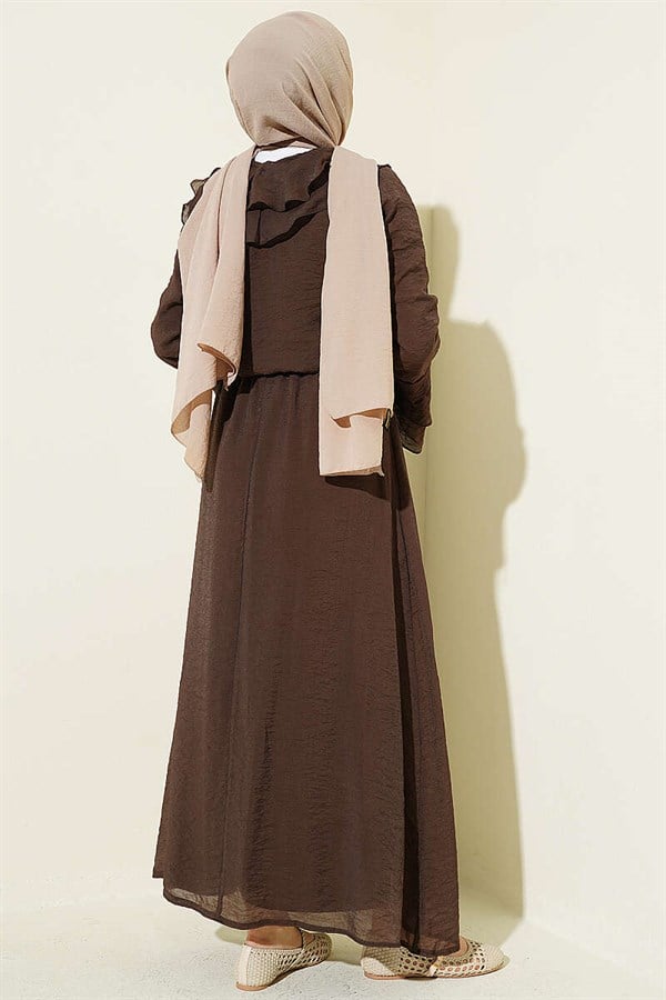Brown Skirt Set with Ruffled Collar and British Button Closure