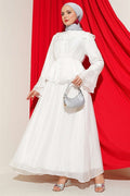 White British Button-Down Skirt 2 Piece Set with Ruffled Collar