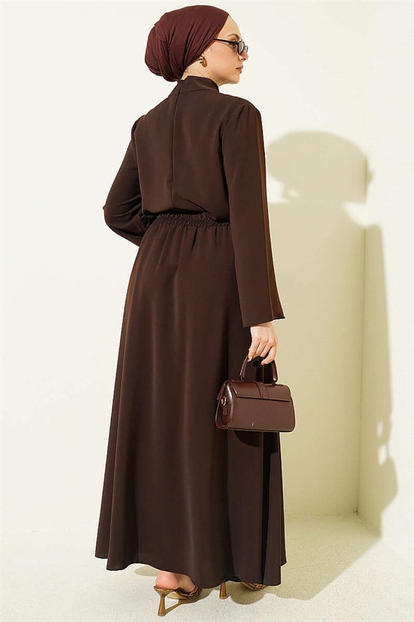 2 Piece Set with scarf collar and skirt, coffee color.