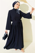 Navy Blue Two-Piece Skirt 2 Piece Set with Scarf Collar