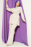 Beige Tunic 2 Piece Set with Necklace Collar