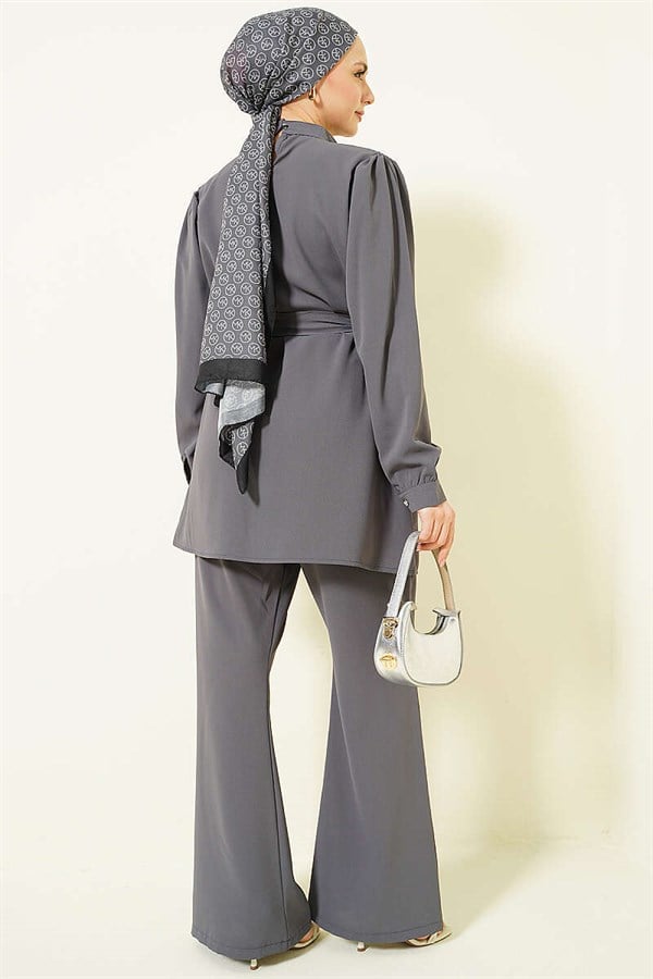 Tunic 2 Piece Set with Necklace Collar, Smoke Grey