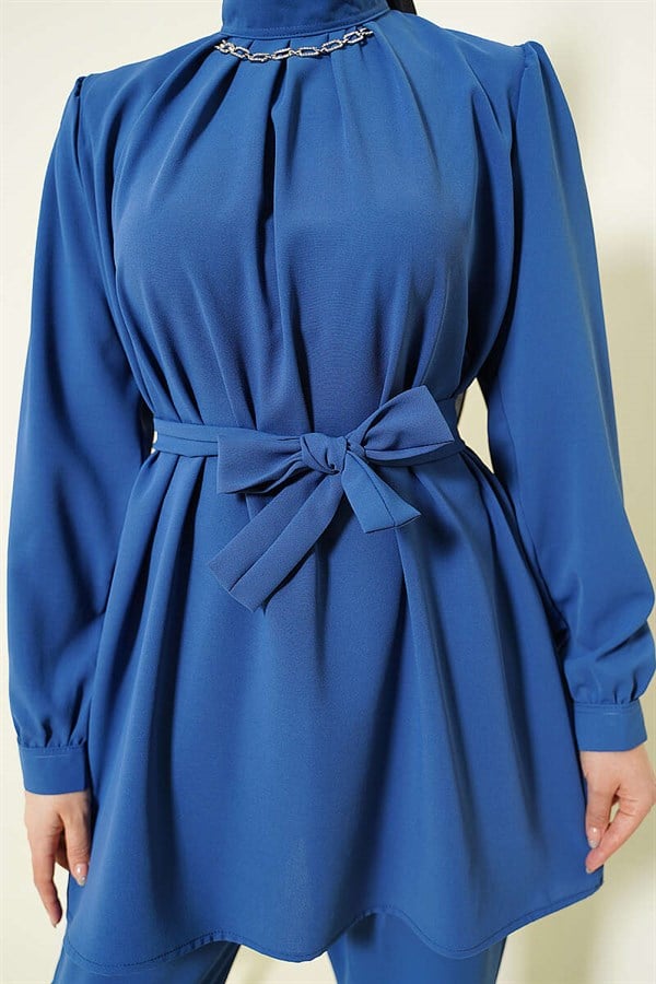 Indigo Tunic 2 Piece Set with Necklace Collar