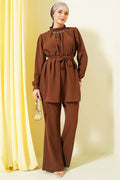 Tunic 2 Piece Set with Necklace Collar, Coffee
