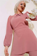 Stone Detailed Collar 2 Piece Set Powder