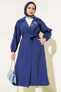 Stone Collar Belted Trench Coat Navy Blue