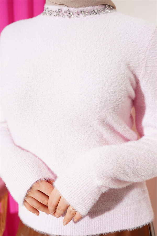 Pink Sweater with Rhinestone Embellished Collar and Beard