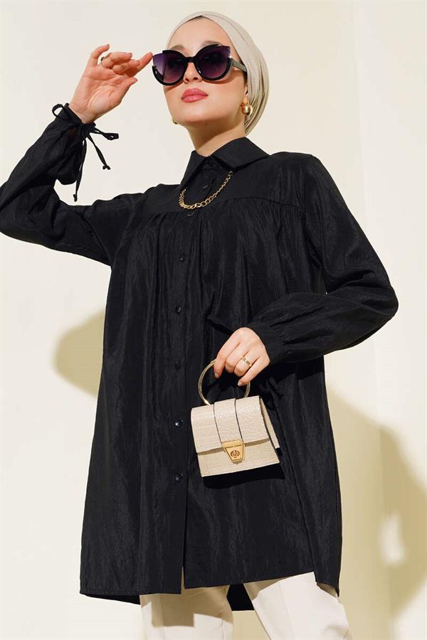  Chain Collar Cuff Laced Shirt Black