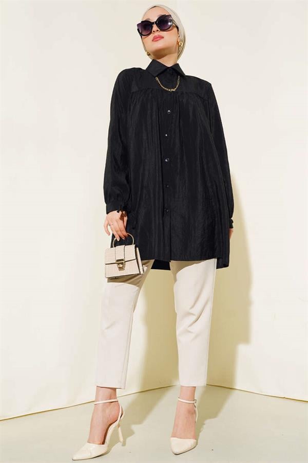  Chain Collar Cuff Laced Shirt Black