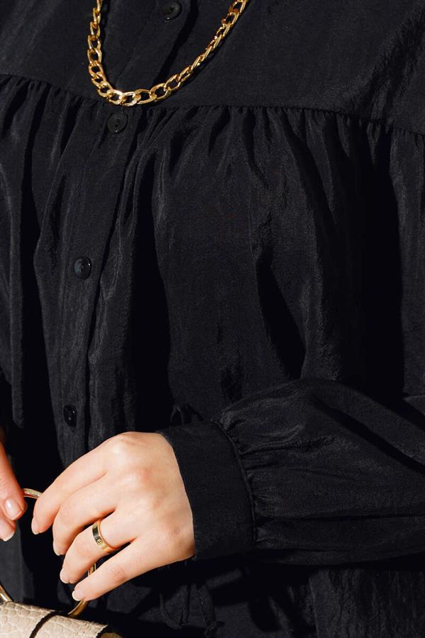  Chain Collar Cuff Laced Shirt Black