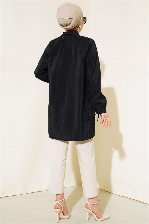  Chain Collar Cuff Laced Shirt Black
