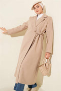 Side Laced Cashmere Coat Beige