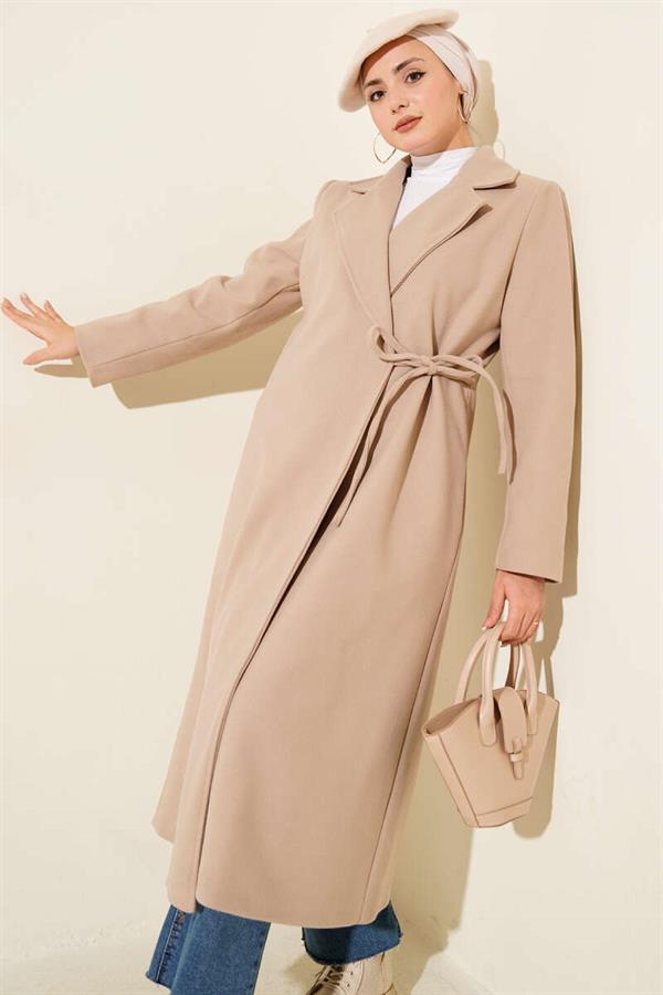 Side Laced Cashmere Coat Beige