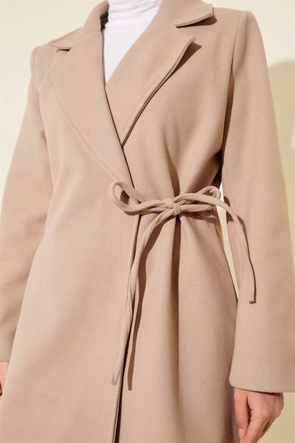 Side Laced Cashmere Coat Beige