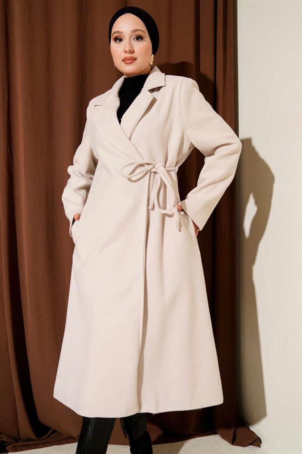 Side Laced Cashmere Coat Stone