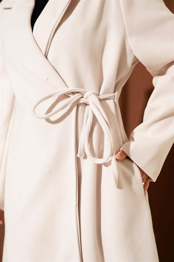 Side Laced Cashmere Coat Stone